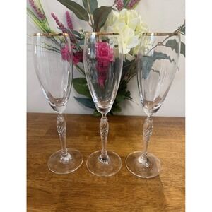 Royal Doulton Dawn Gold Rim Fluted Champagne Glasses Vintage Set Holiday Barware